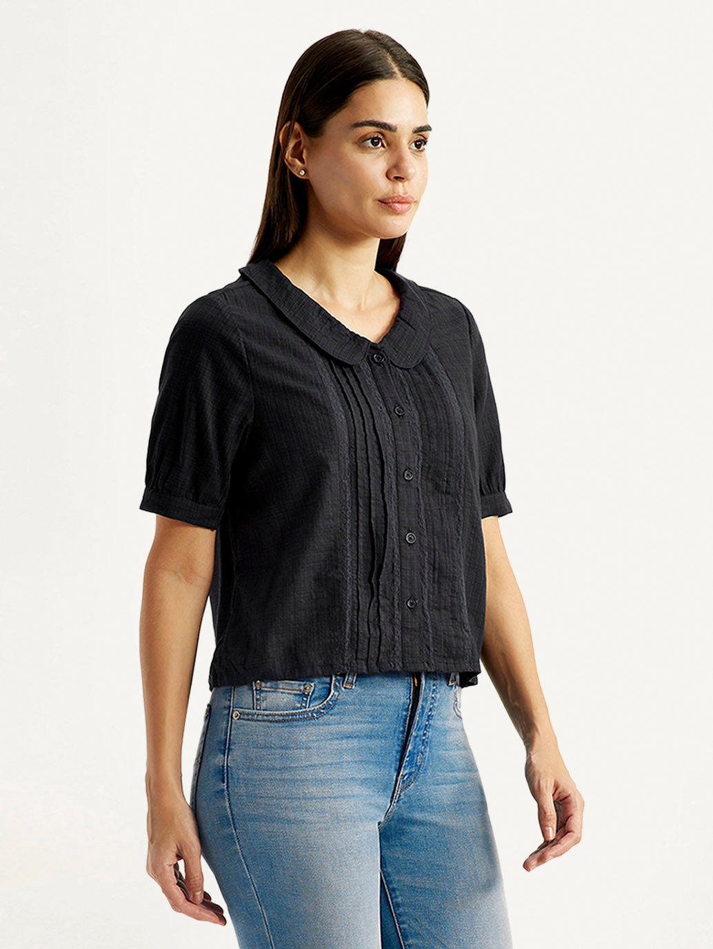 Women's Lace Black Peter Pan Collar Top - Side View