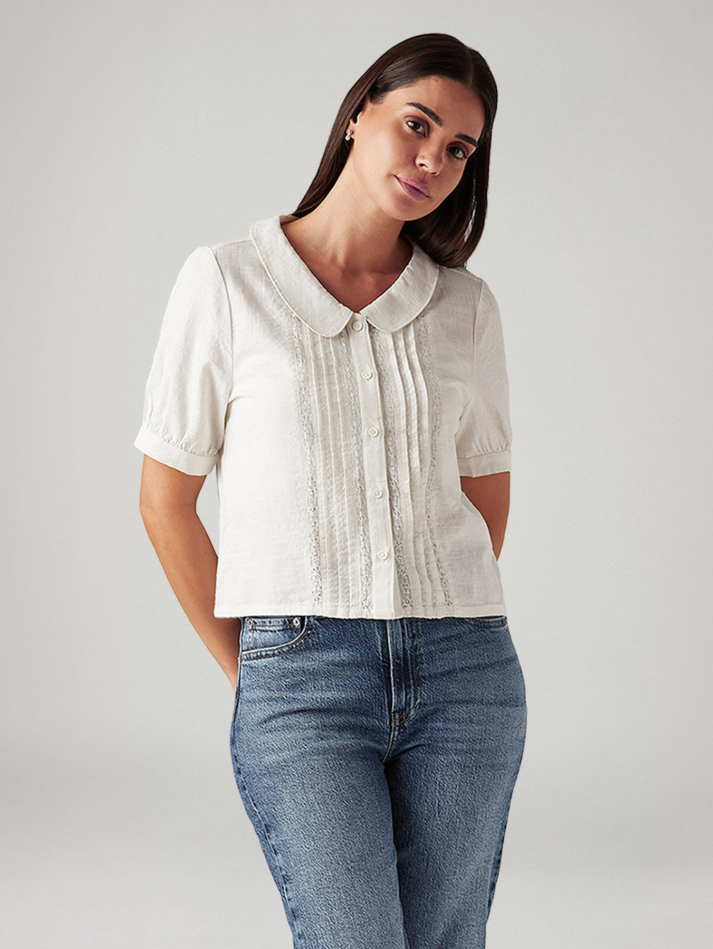 Women's Solid White Peter Pan Collar Shirt