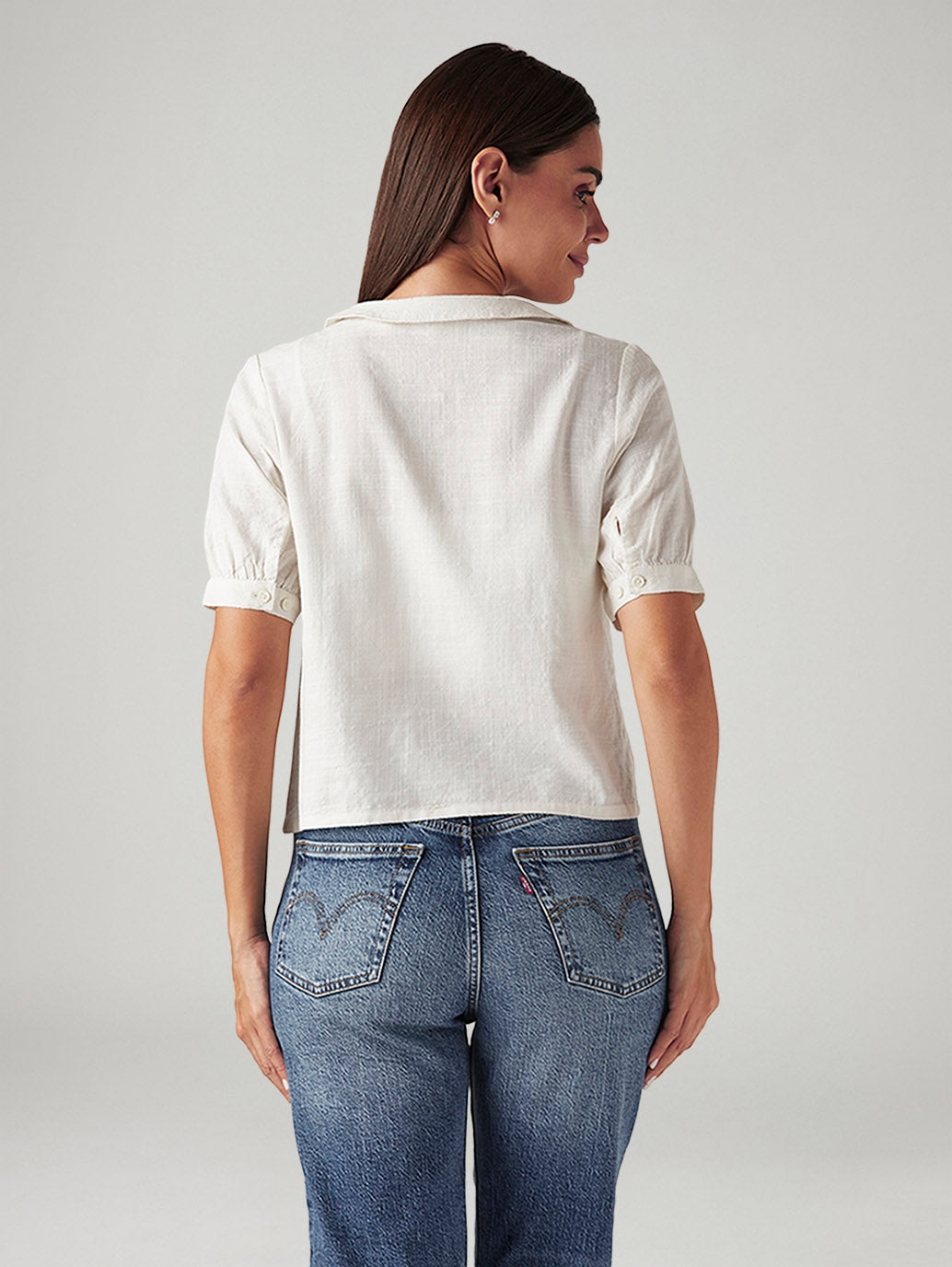 Women's Solid White Peter Pan Collar Shirt - Back View