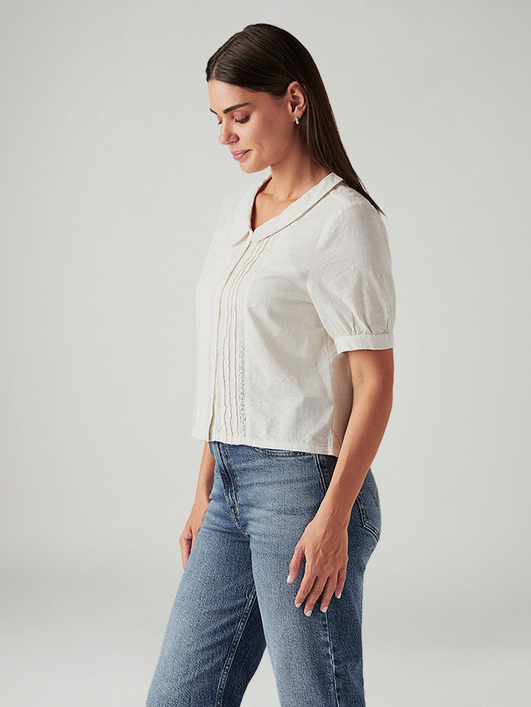 Women's Solid White Peter Pan Collar Shirt - Side View