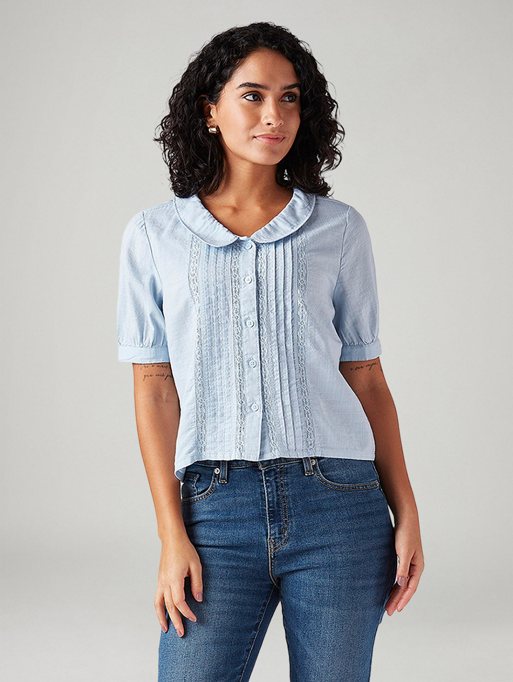 Women's Lace Regular Fit Peter Pan Collar Shirt