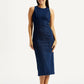 Women's Solid Dark Blue Round Neck Dress - Styleshot View