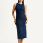Women's Solid Dark Blue Round Neck Dress - Front View