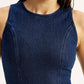 Women's Solid Dark Blue Round Neck Dress - Detail View
