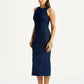 Women's Solid Dark Blue Round Neck Dress - Side View