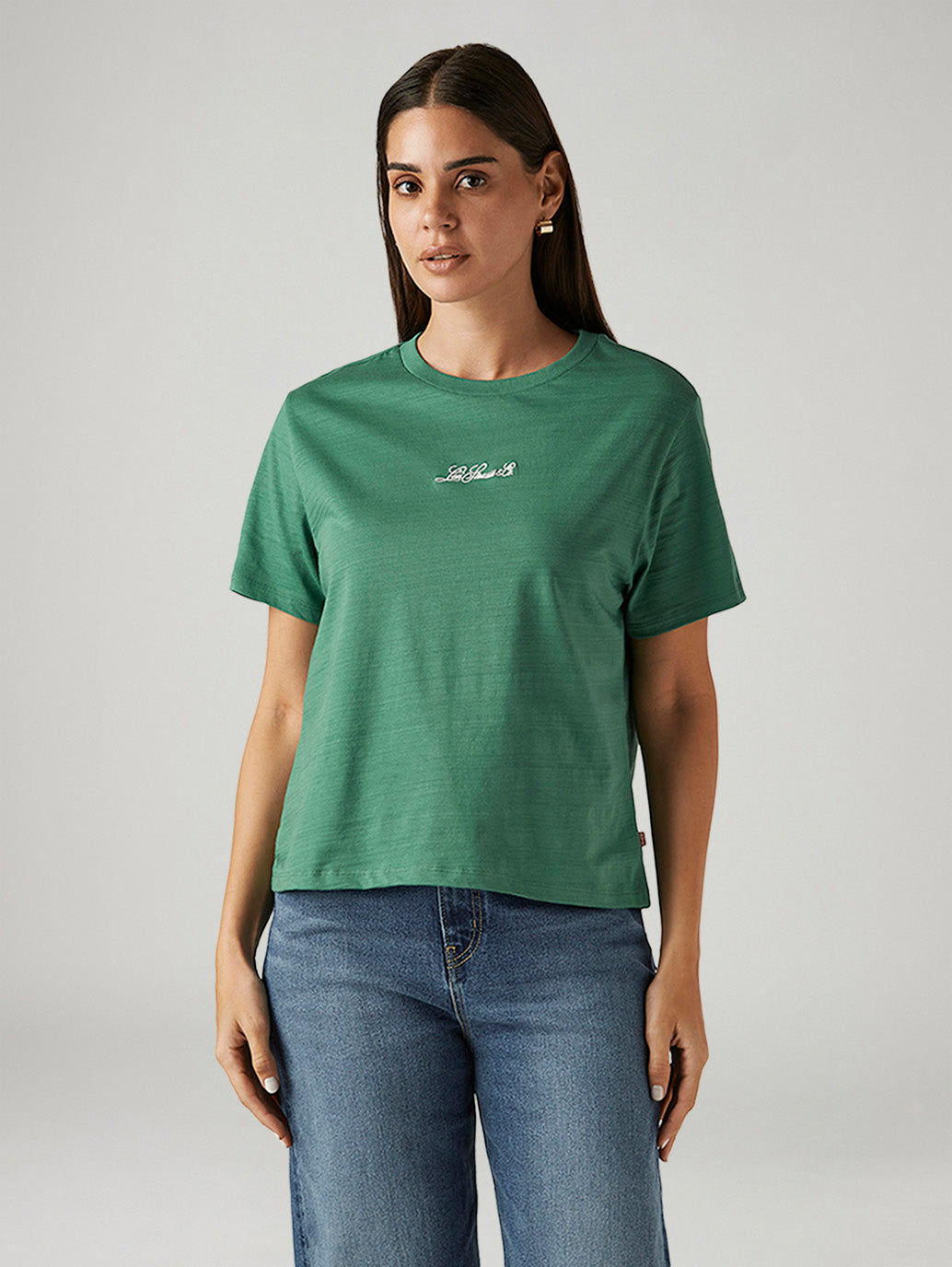 Women's Solid Green Relaxed Fit T-shirt - Front View