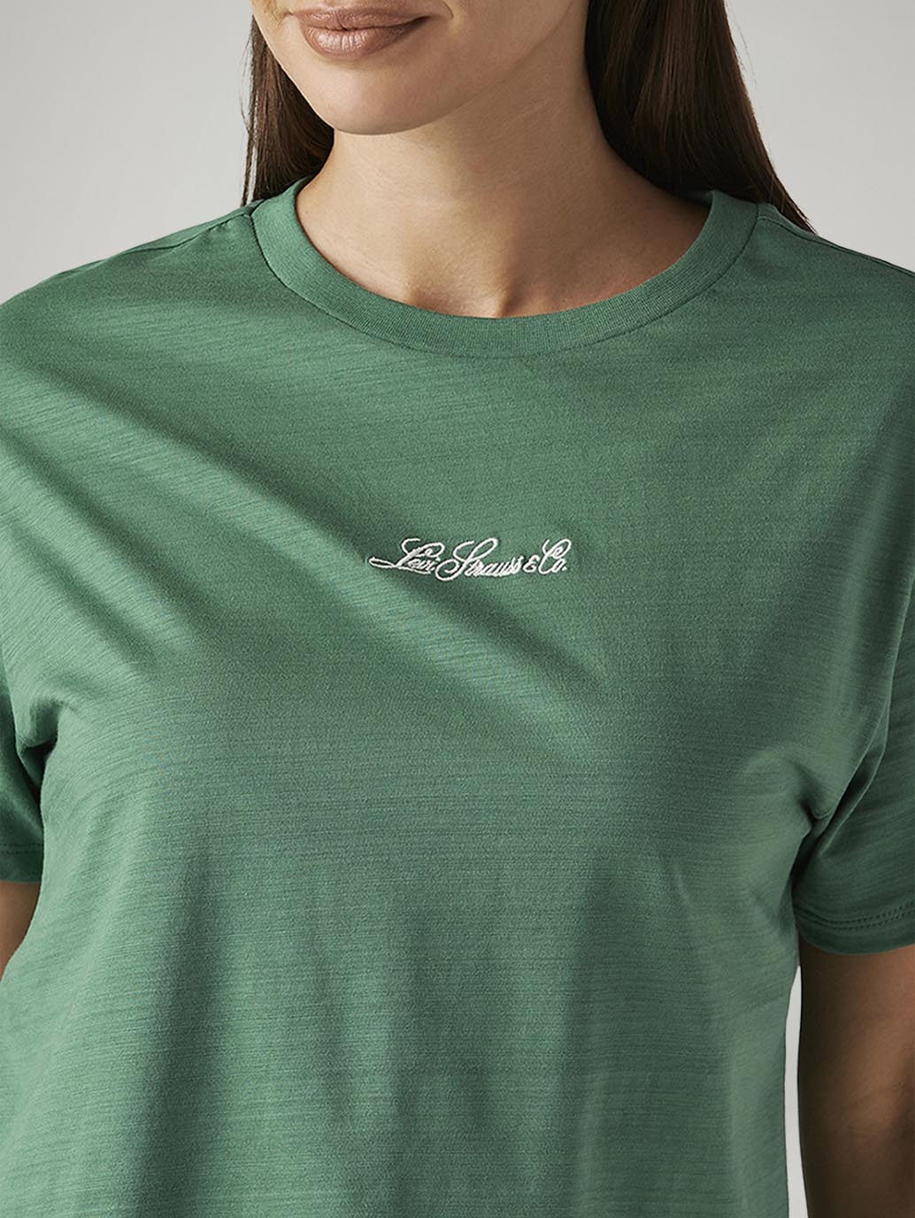 Women's Solid Green Relaxed Fit T-shirt - Detail View