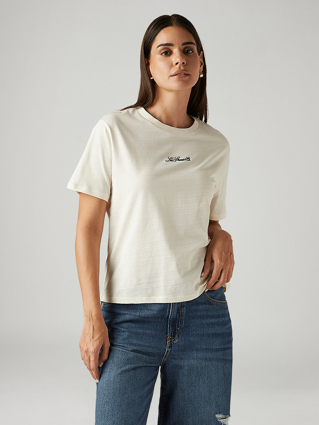 Women's Solid Off-White Relaxed Fit T-shirt