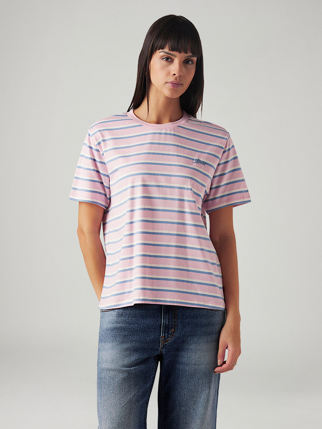 Women's Striped Relaxed Fit T-Shirt - Front View
