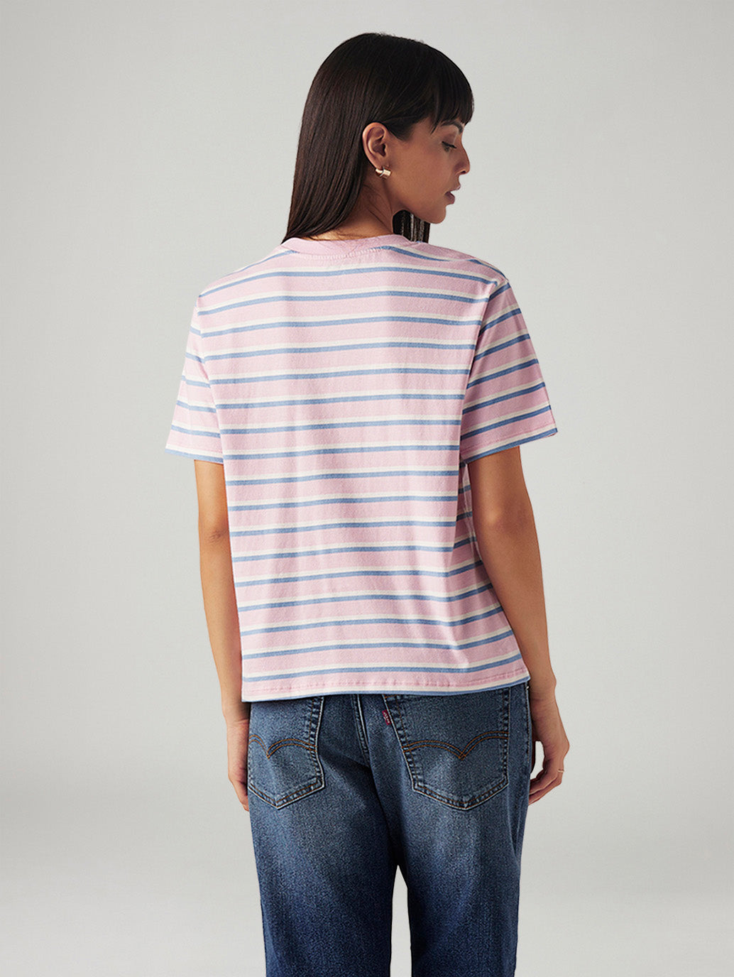Women's Striped Relaxed Fit T-Shirt - Back View