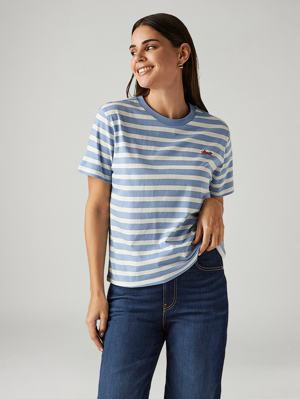 Women's Striped Light Blue Relaxed Fit T-shirt