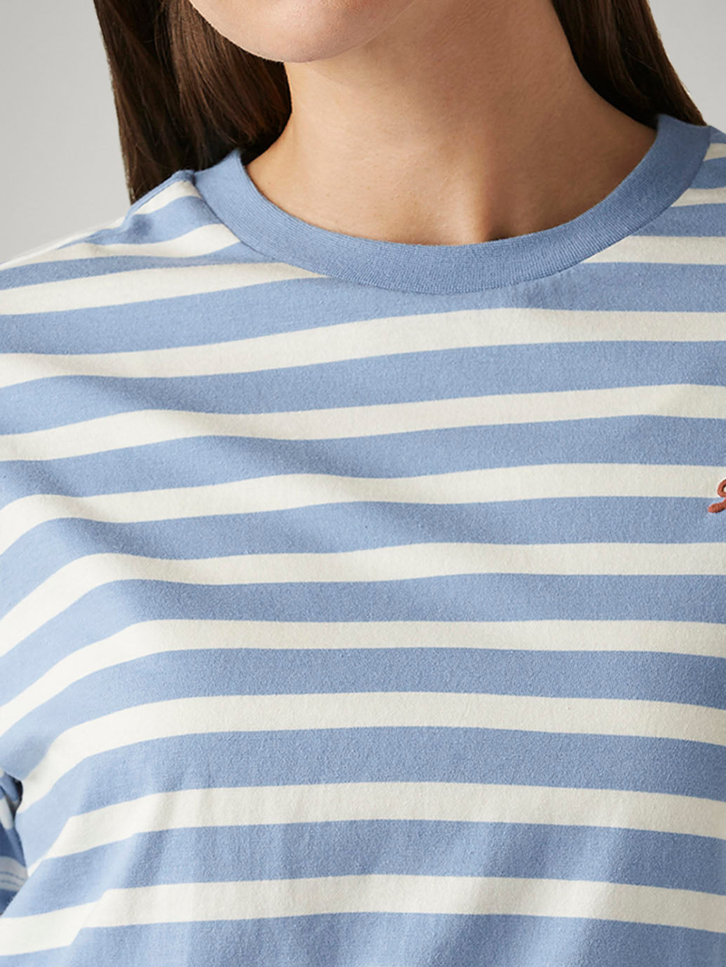 Women's Striped Light Blue Relaxed Fit T-shirt - Detail View