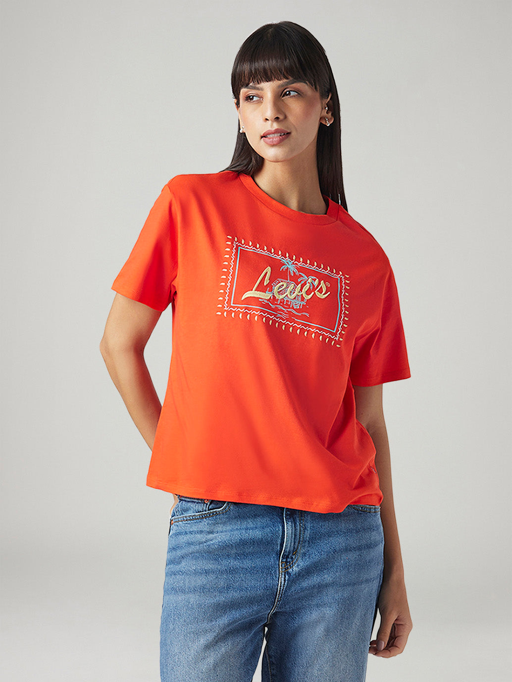 Women's Embroidered Relaxed Fit T-Shirt - Styleshot View
