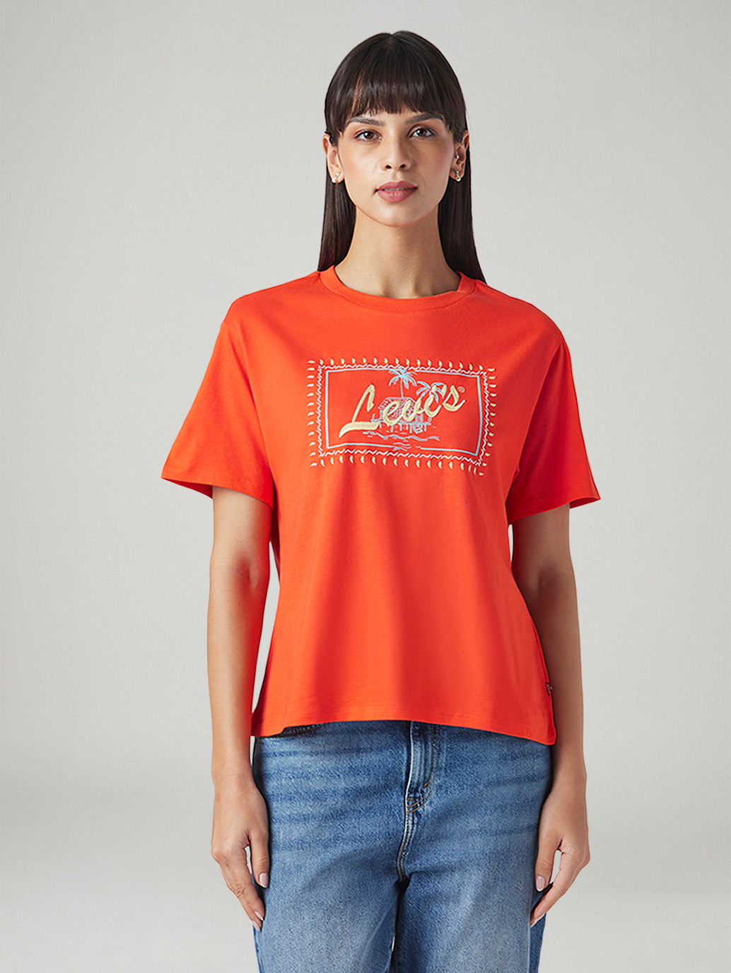 Women's Embroidered Relaxed Fit T-Shirt - Front View