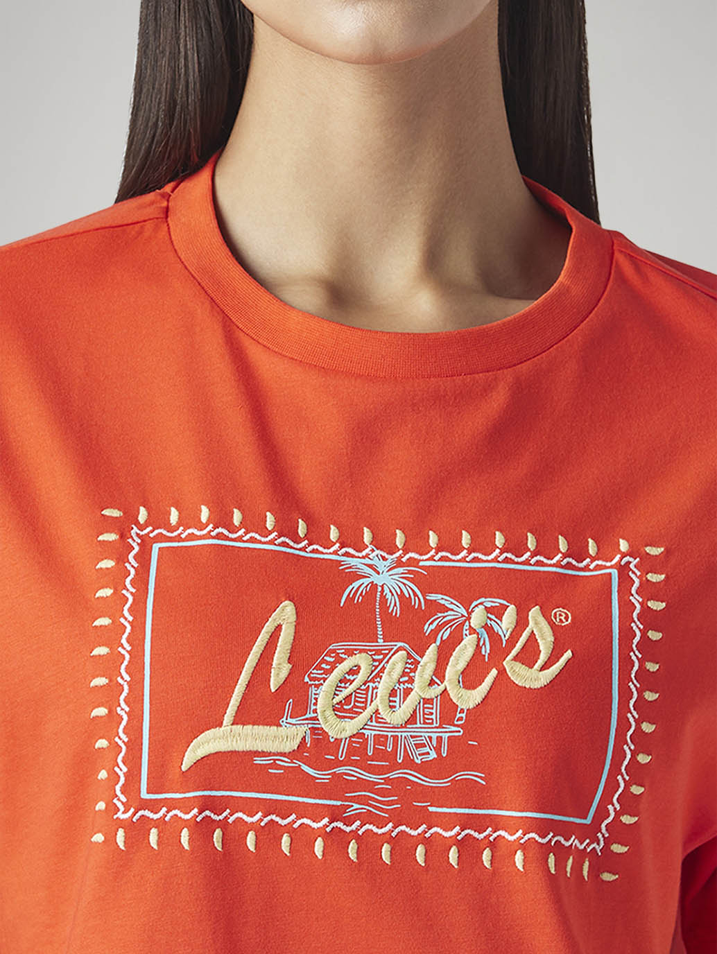 Women's Embroidered Relaxed Fit T-Shirt - Detail View