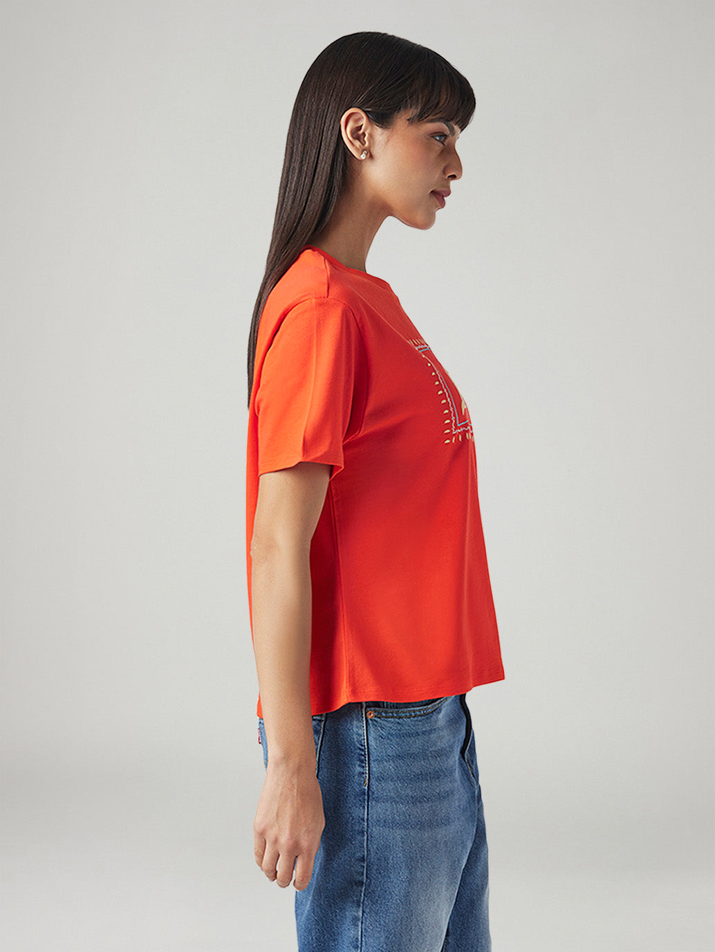 Women's Embroidered Relaxed Fit T-Shirt - Side View
