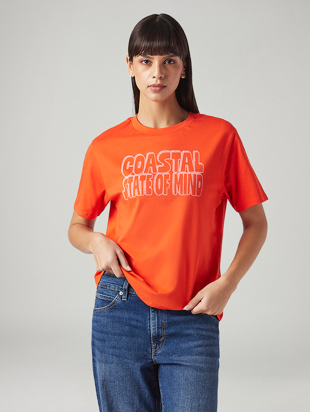 Women's Typography Printed Relaxed Fit T-Shirt - Styleshot View