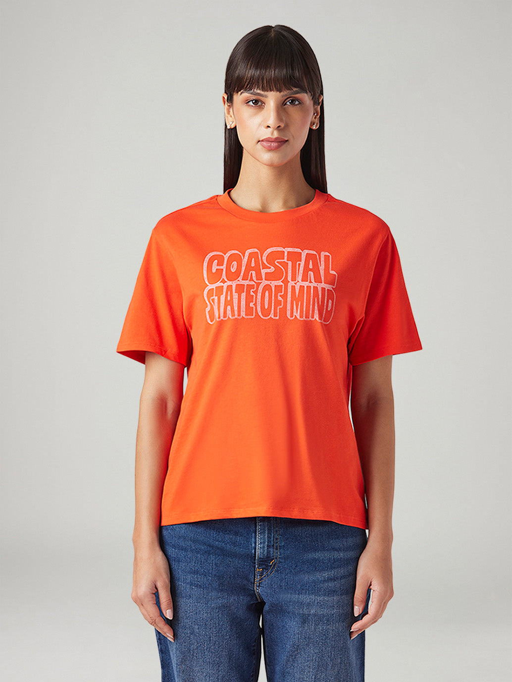 Women's Typography Printed Relaxed Fit T-Shirt - Front View