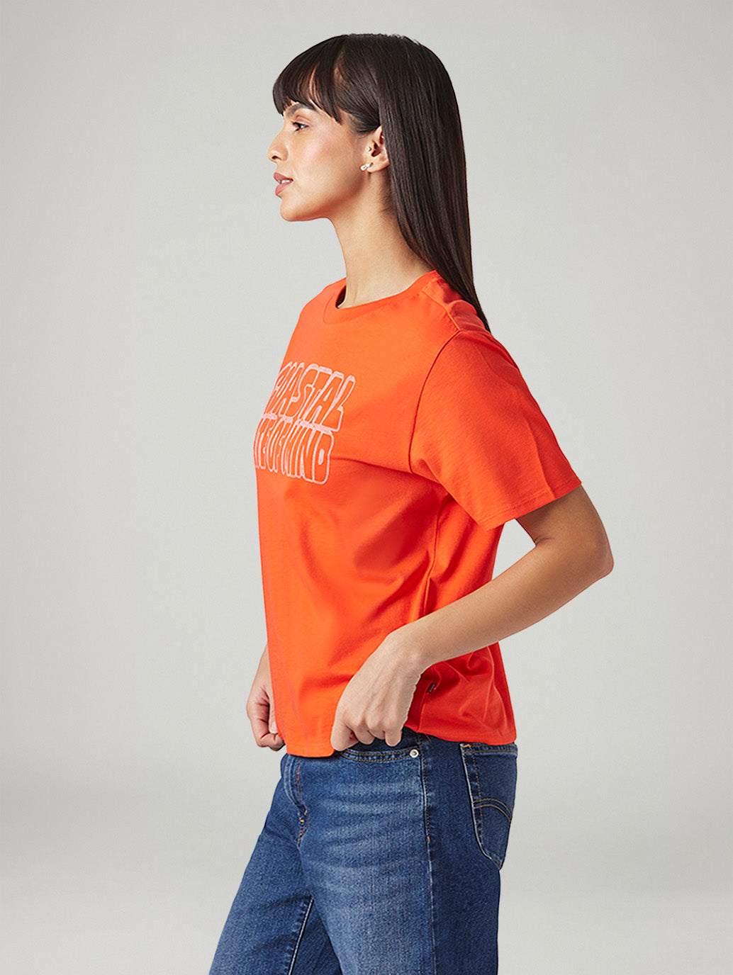 Women's Typography Printed Relaxed Fit T-Shirt - Side View