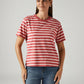 Women's Striped Red Relaxed Fit T-shirt - Front View