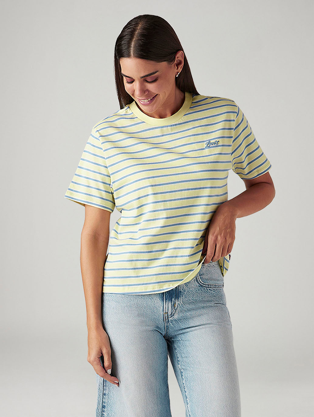 Women's Striped Yellow Relaxed Fit T-shirt