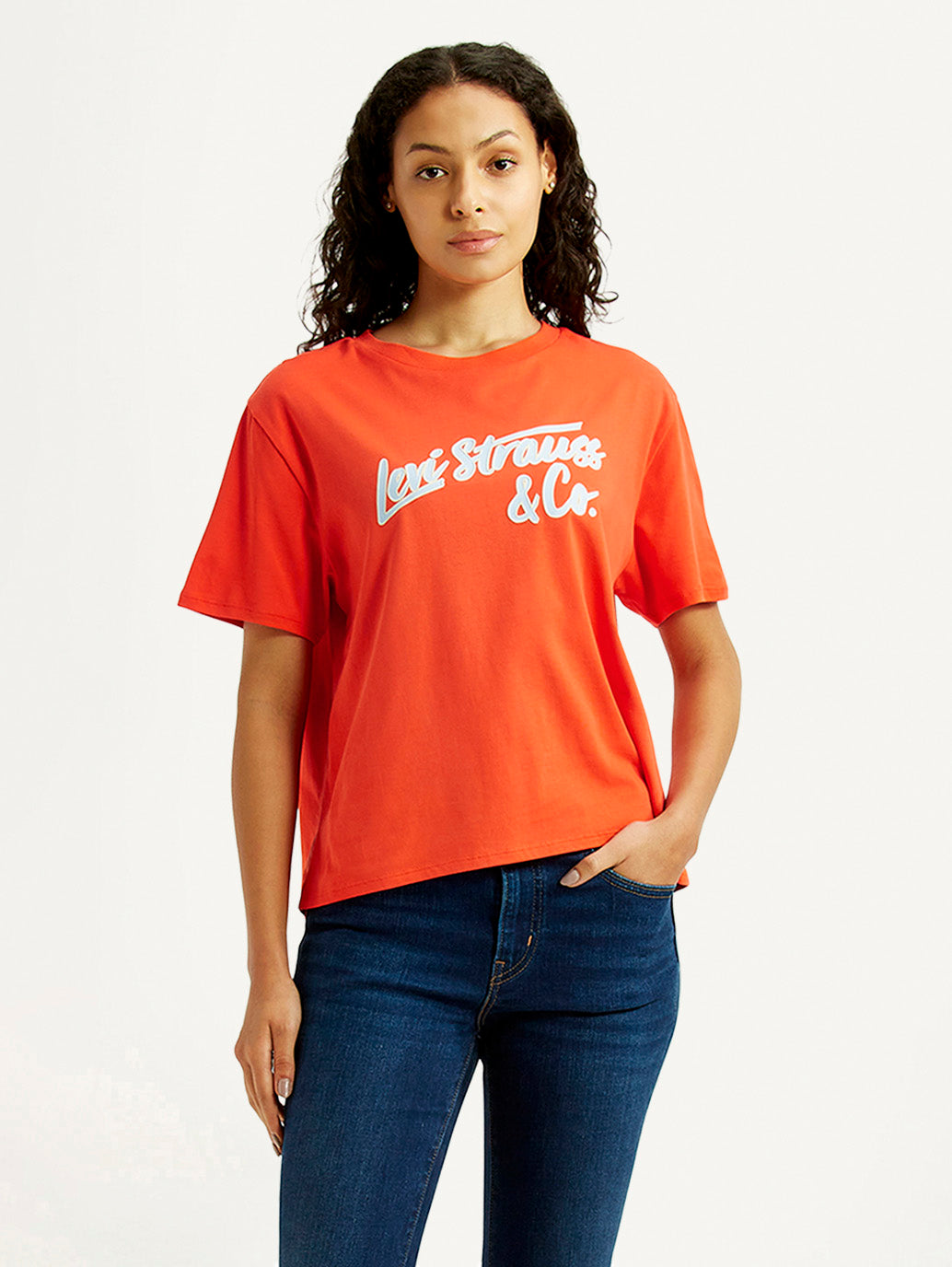 Women's Brand Logo Orange Relaxed Fit T-shirt
