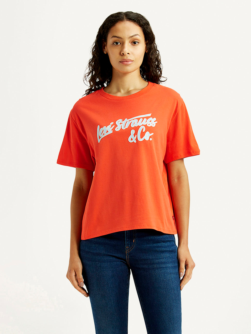 Women's Brand Logo Orange Relaxed Fit T-shirt - Front View
