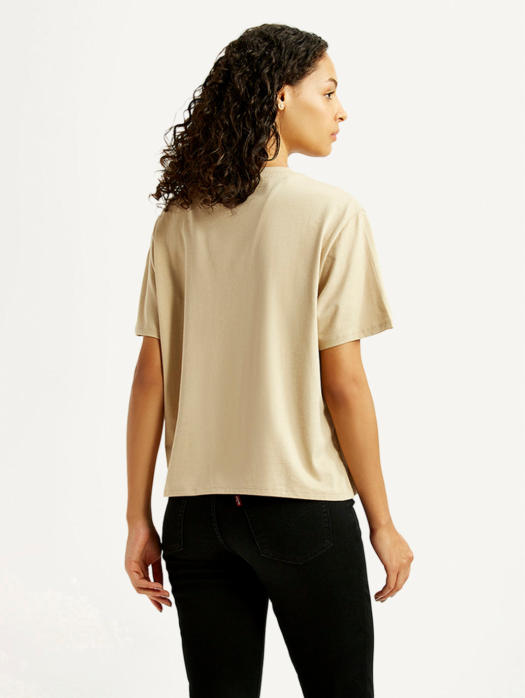 Women's Brand Logo Beige Relaxed Fit T-shirt - Back View