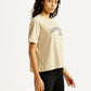 Women's Brand Logo Beige Relaxed Fit T-shirt - Side View