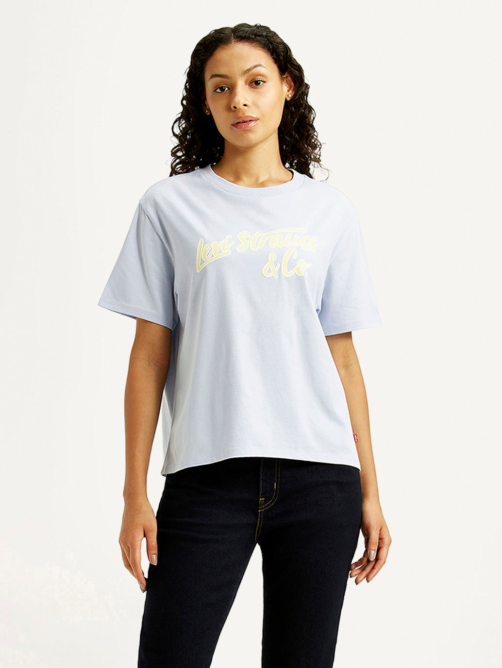 Women's Brand Logo Light Blue Relaxed Fit T-shirt