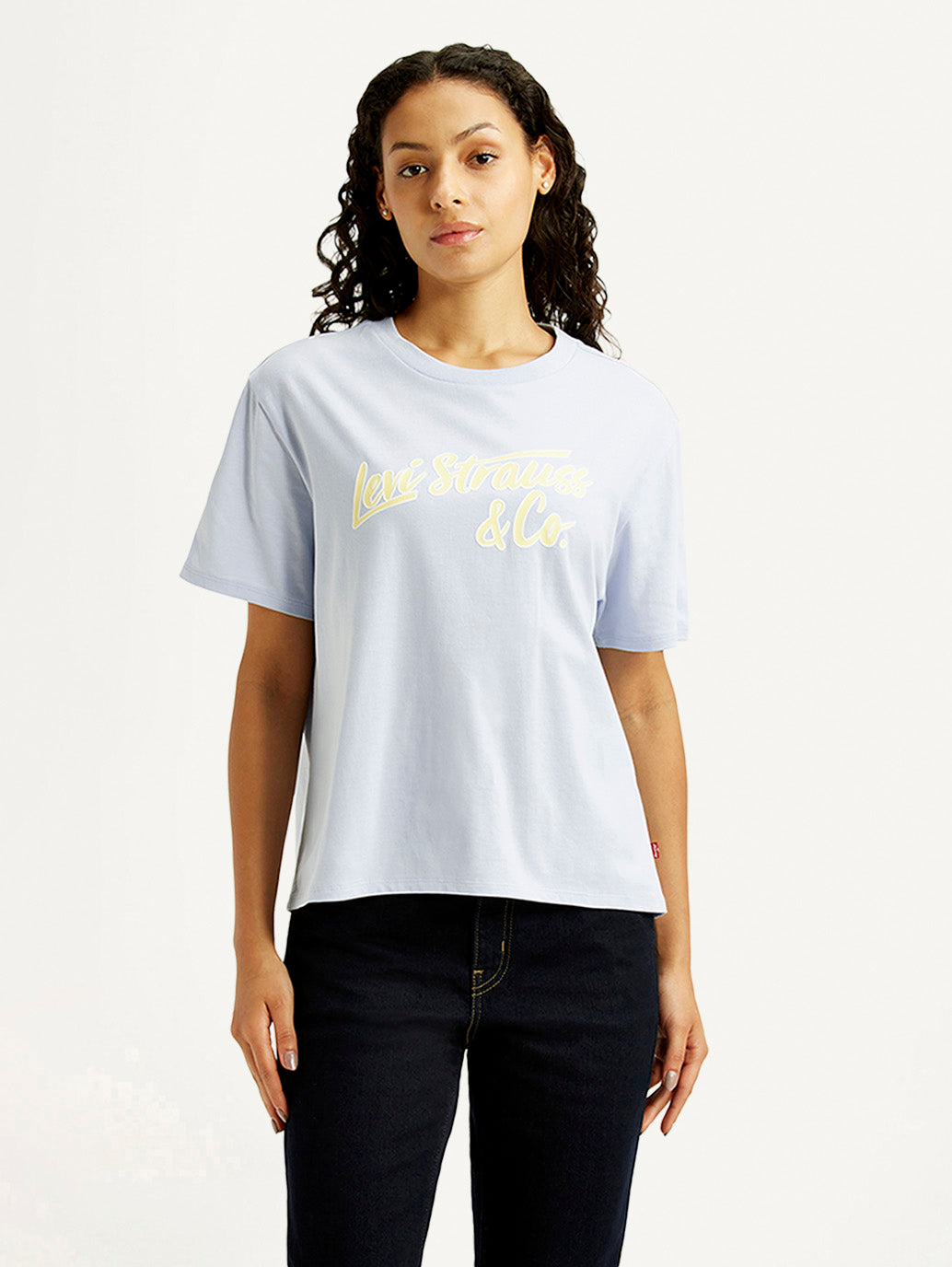 Women's Brand Logo Light Blue Relaxed Fit T-shirt - Front View