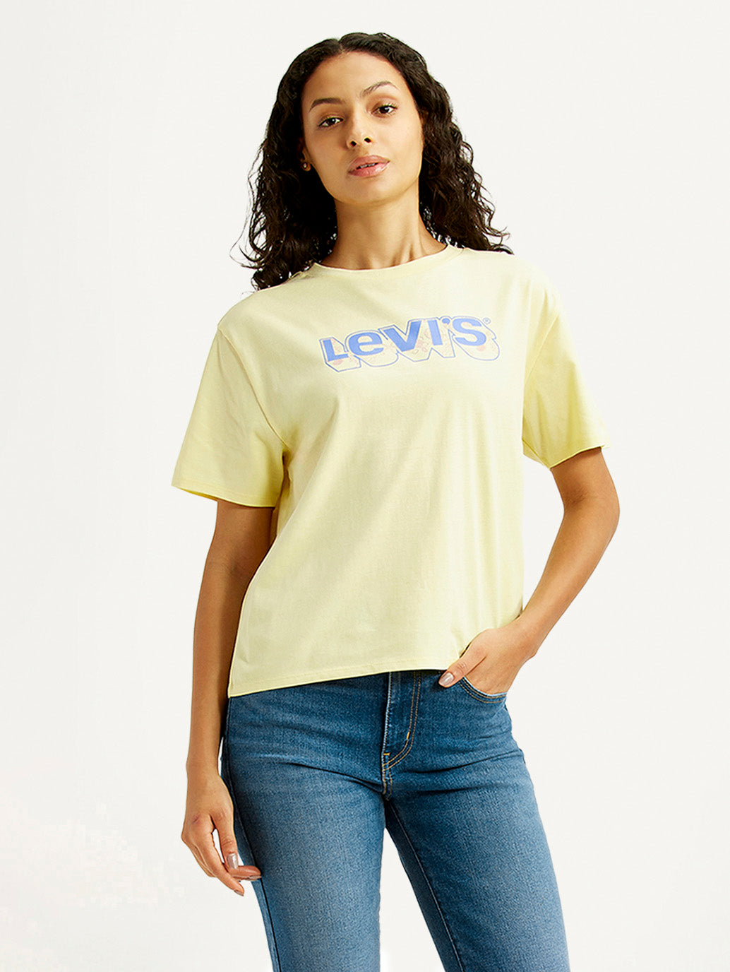 Women's Brand Logo Yellow Relaxed Fit T-shirt - Styleshot View
