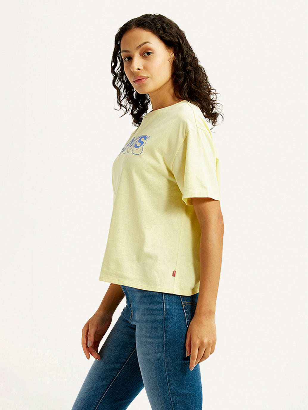 Women's Brand Logo Yellow Relaxed Fit T-shirt - Side View
