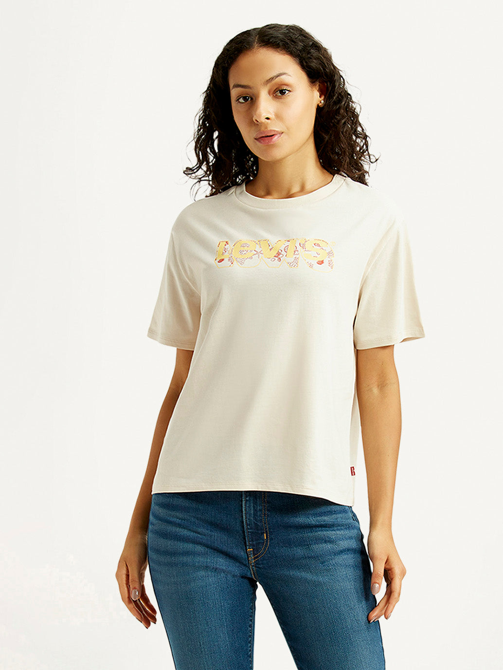 Women's Brand Logo Off White Relaxed Fit T-shirt