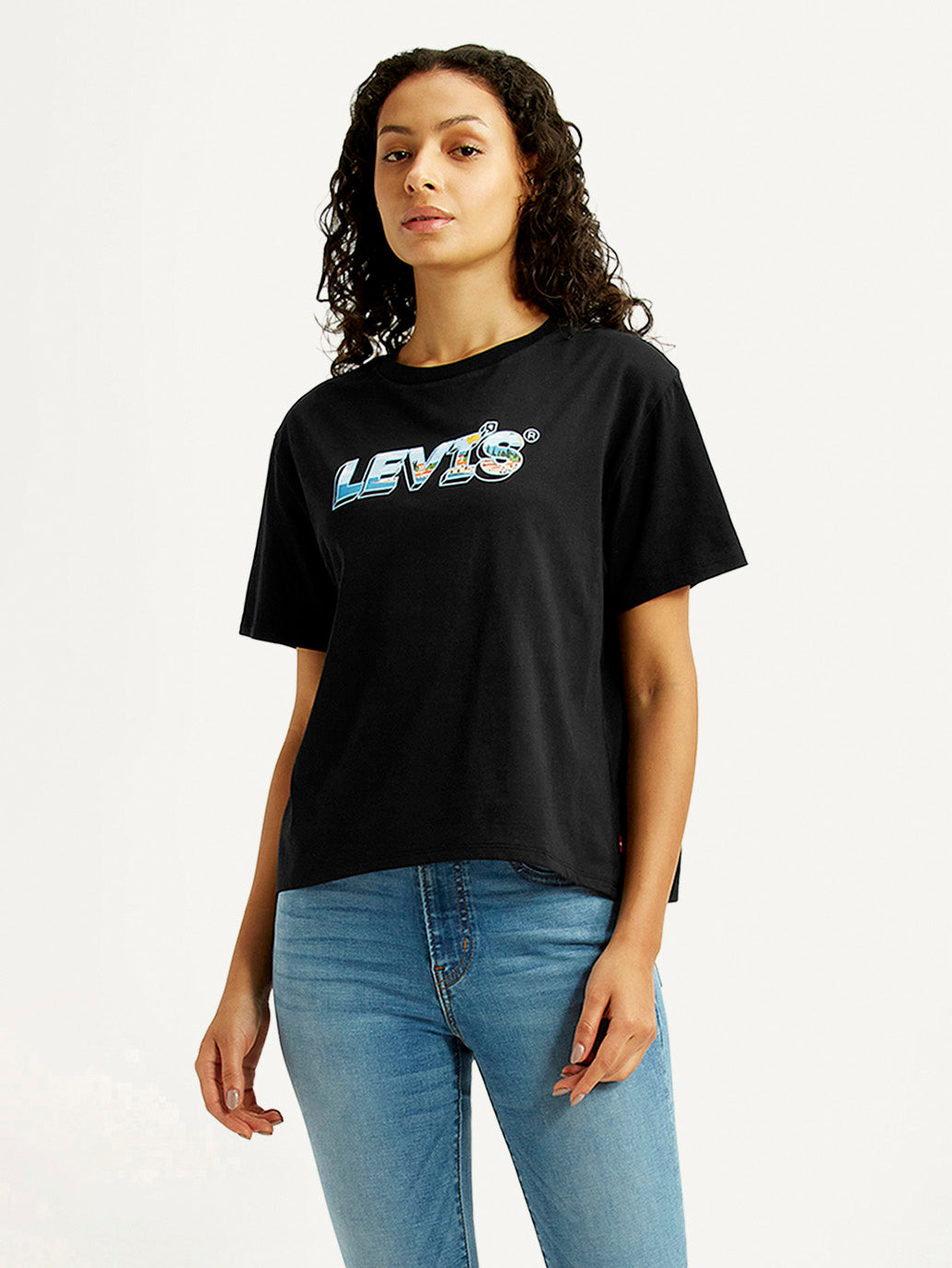 Women's Brand Logo Black Relaxed Fit T-shirt