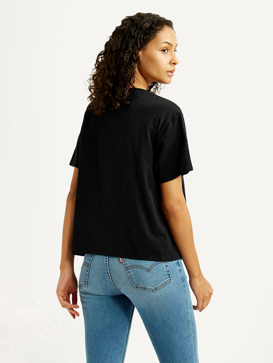 Women's Brand Logo Black Relaxed Fit T-shirt - Back View