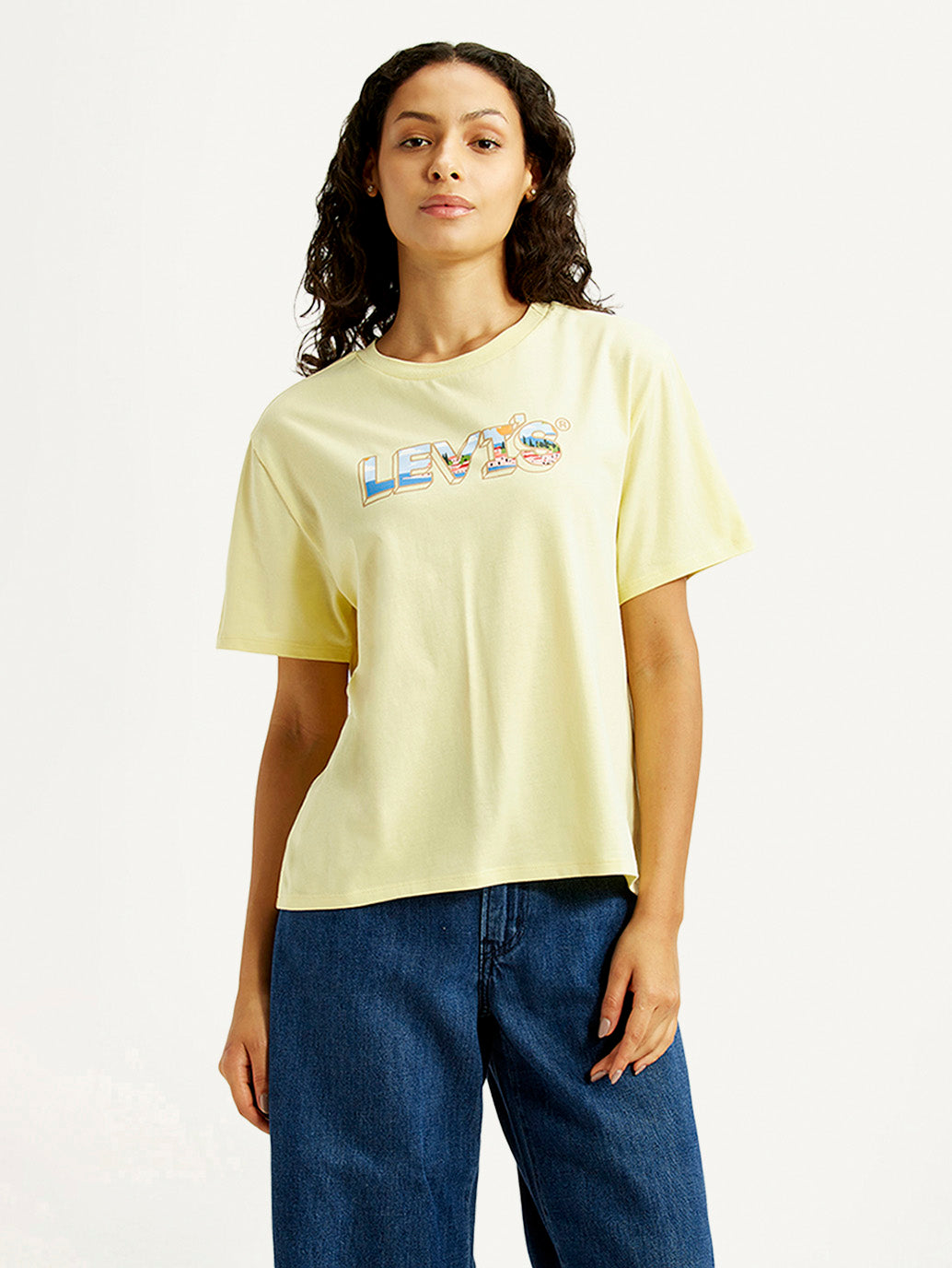 Women's Brand Logo Yellow Relaxed Fit T-shirt - Front View