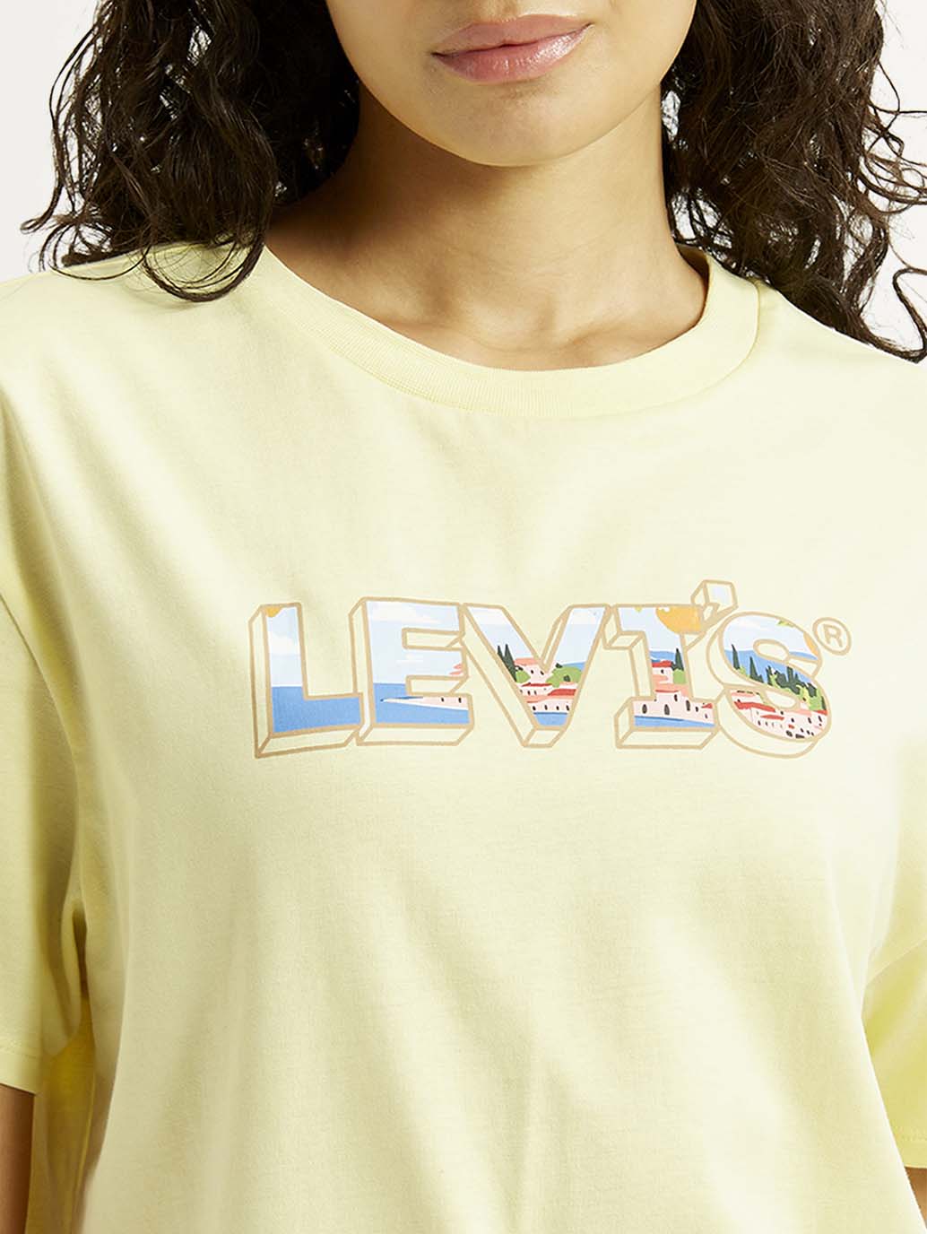 Women's Brand Logo Yellow Relaxed Fit T-shirt - Detail View