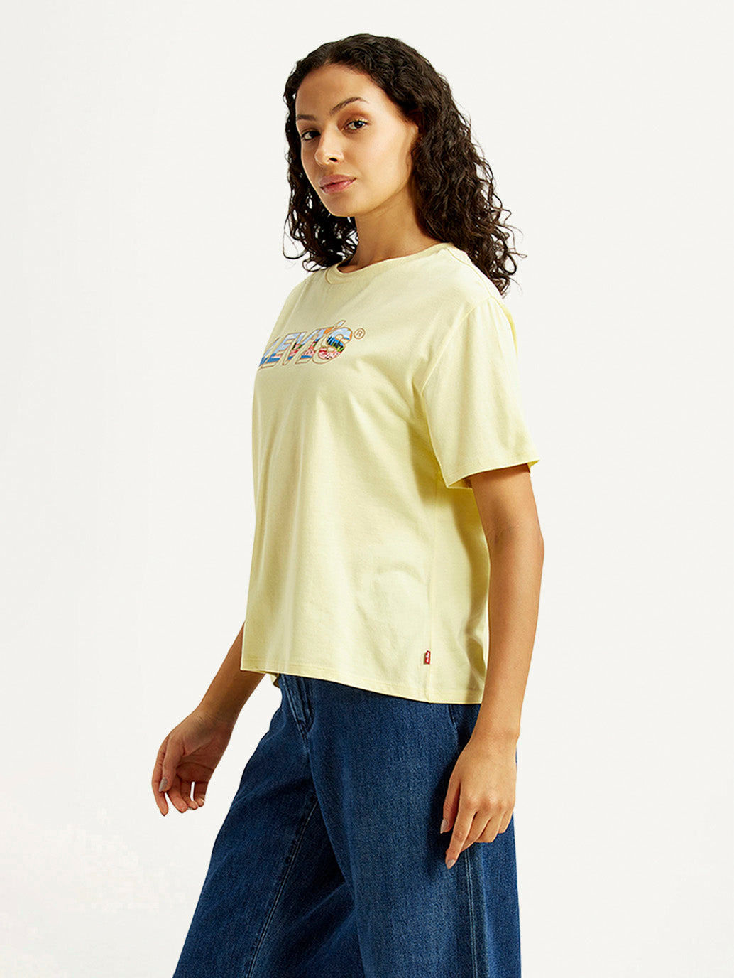 Women's Brand Logo Yellow Relaxed Fit T-shirt - Side View
