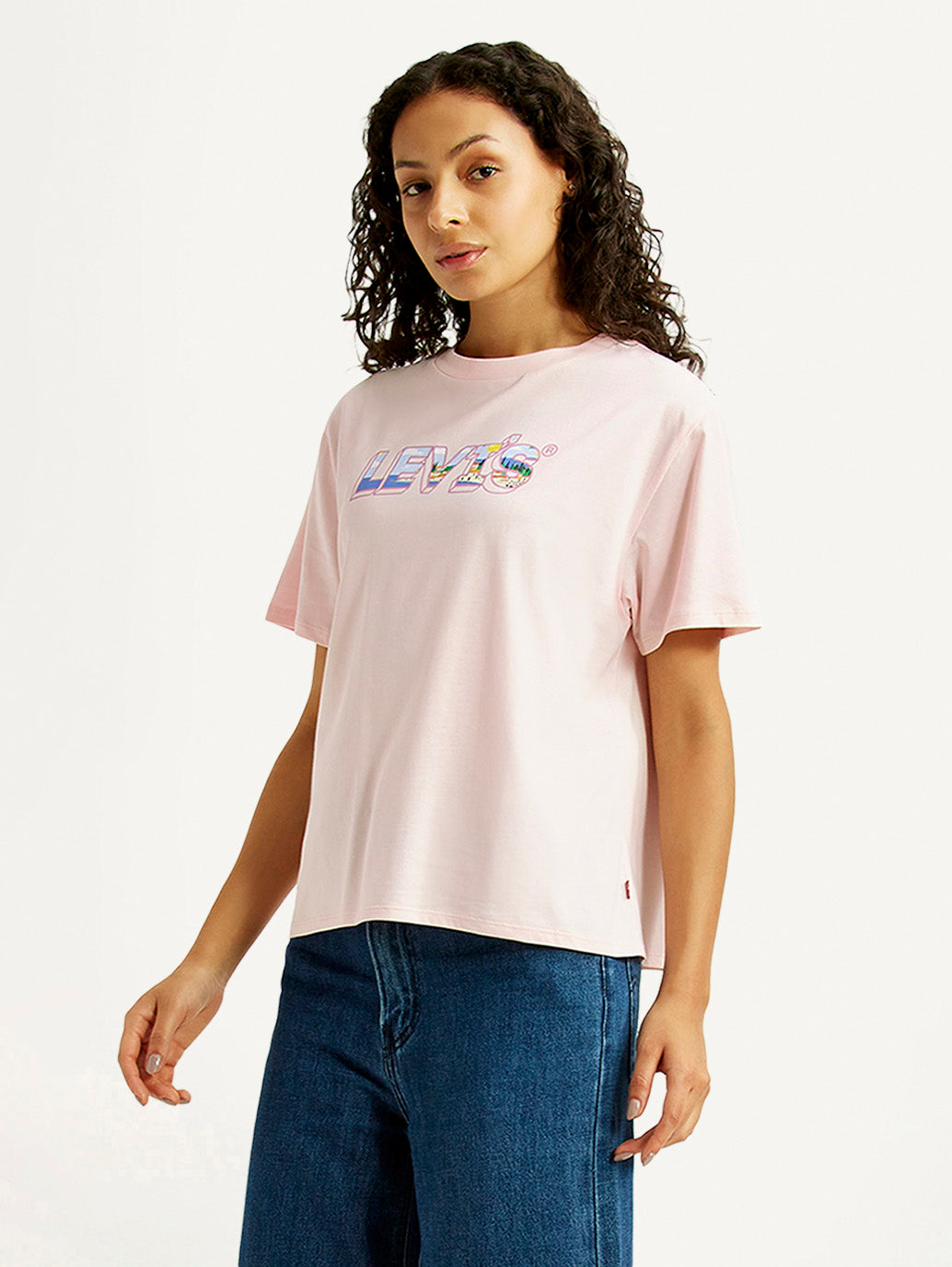 Women's Brand Logo Pink Relaxed Fit T-shirt - Styleshot View