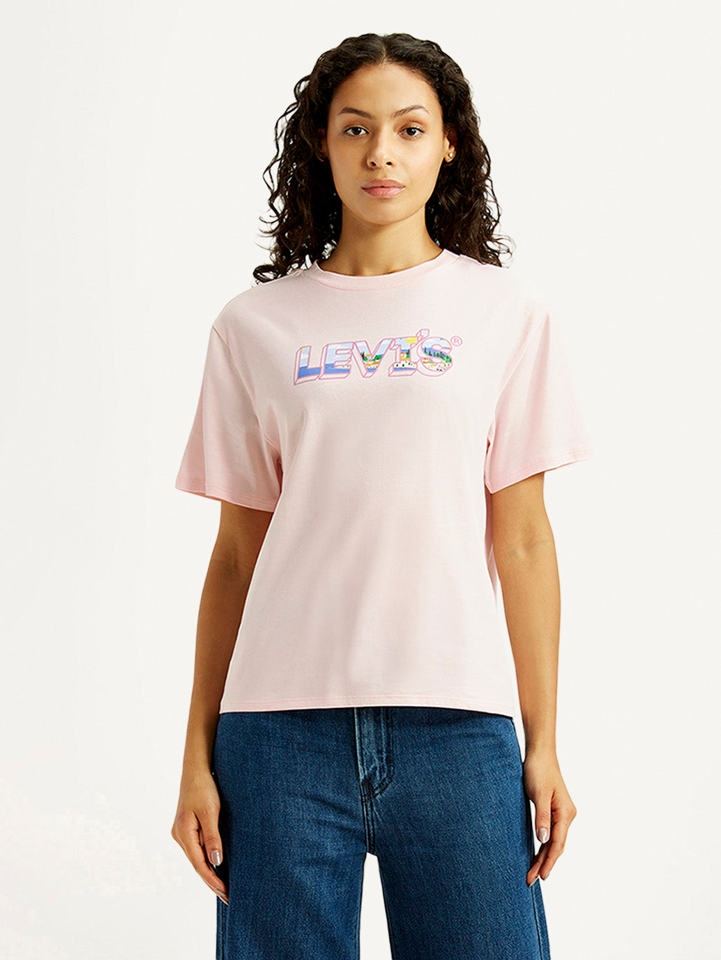 Women's Brand Logo Pink Relaxed Fit T-shirt