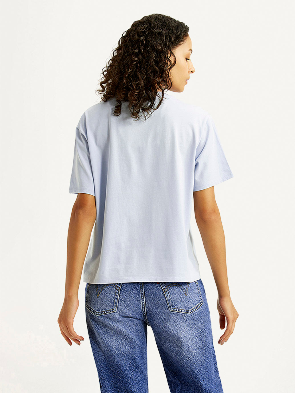 Women's Brand Logo Light-Blue Relaxed Fit T-shirt - Back View