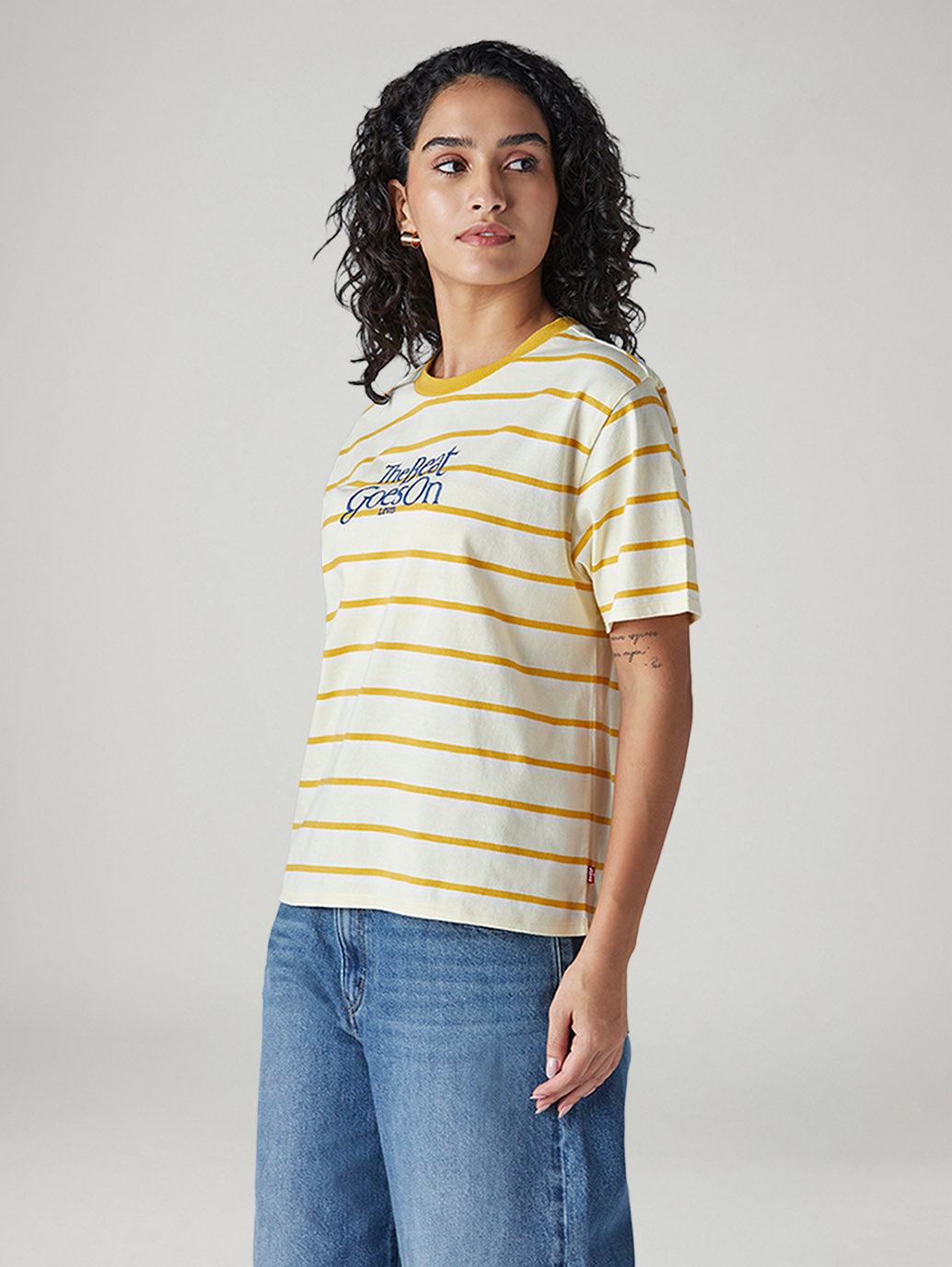 Women's Striped Regular Fit T-Shirt - Side View
