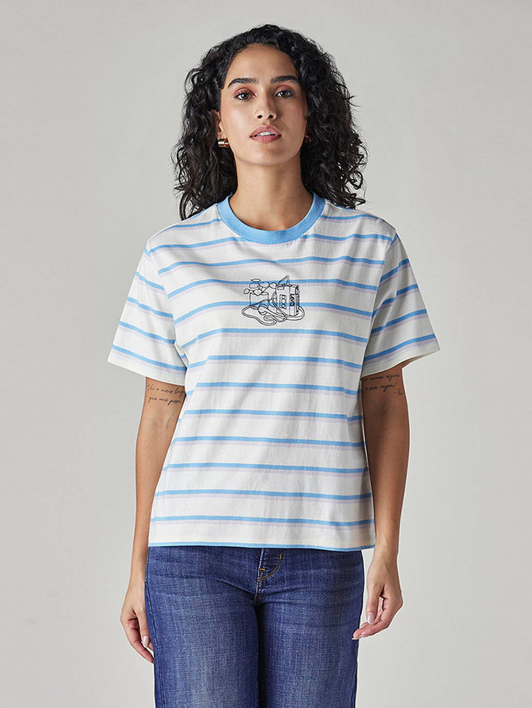 Women's Striped Relaxed Fit T-Shirt - Front View