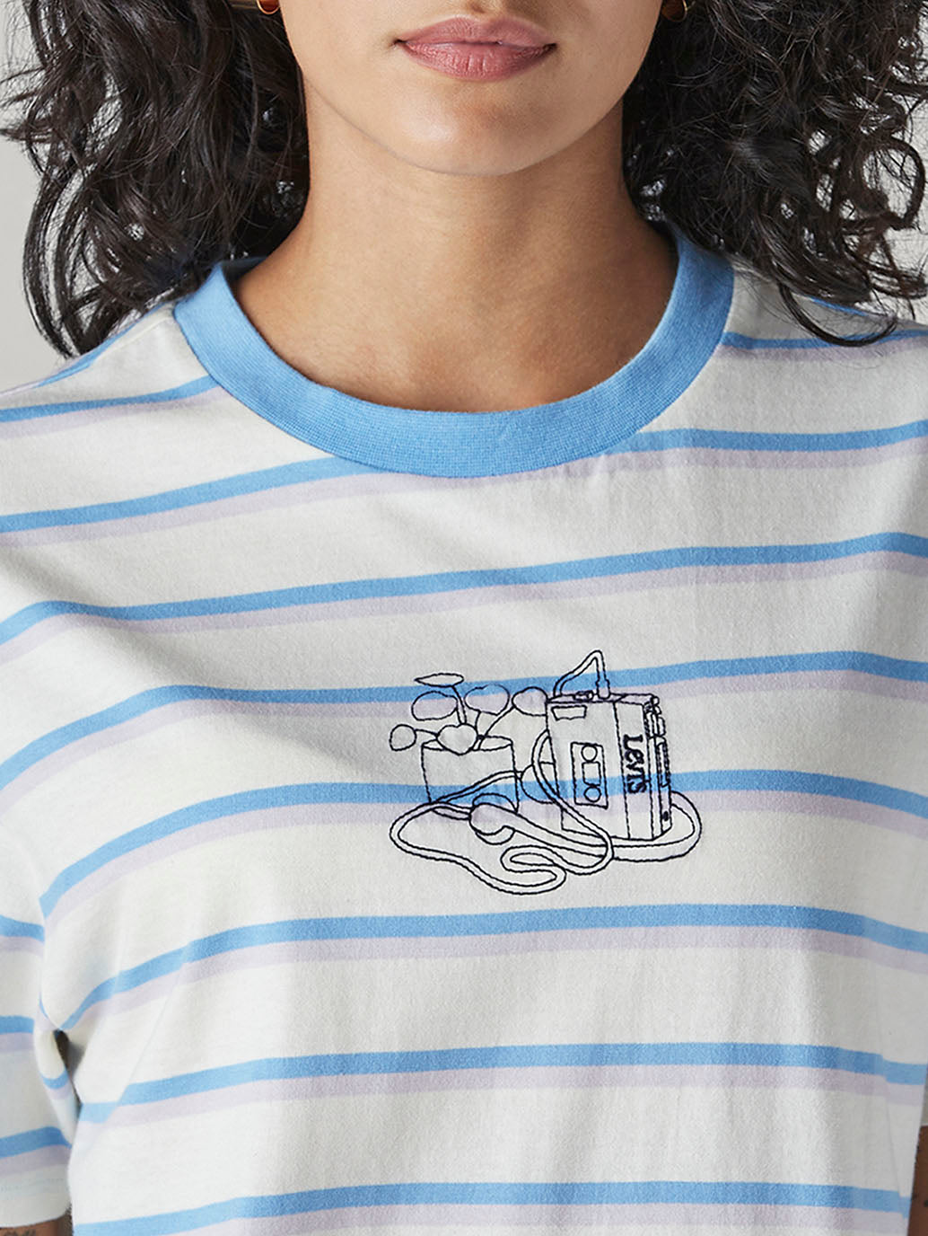 Women's Striped Relaxed Fit T-Shirt - Detail View