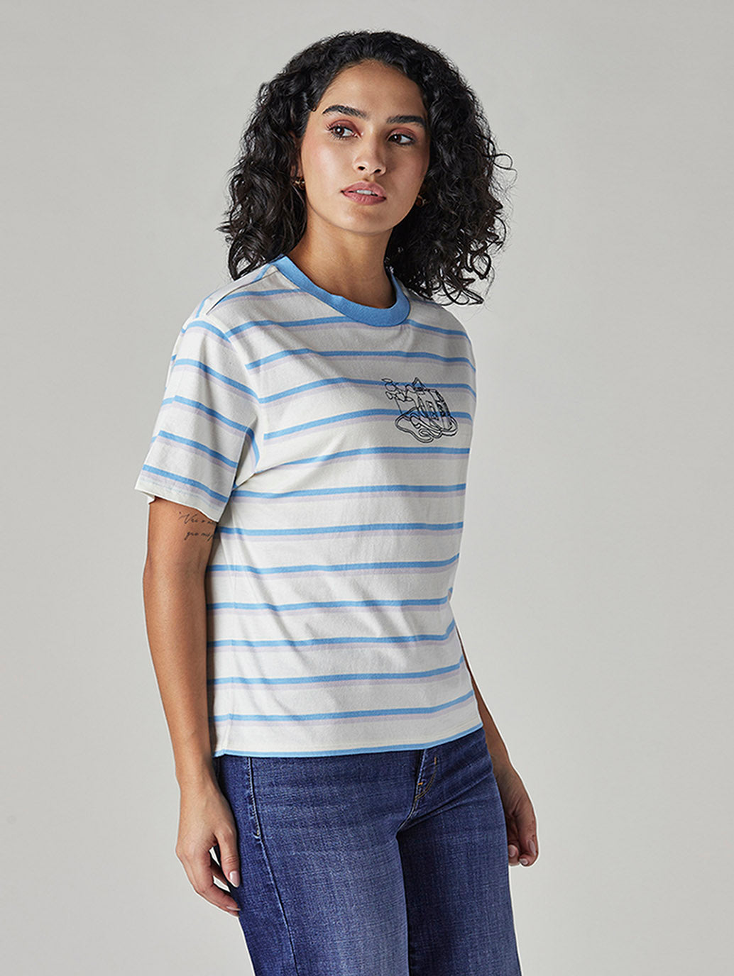Women's Striped Relaxed Fit T-Shirt - Side View