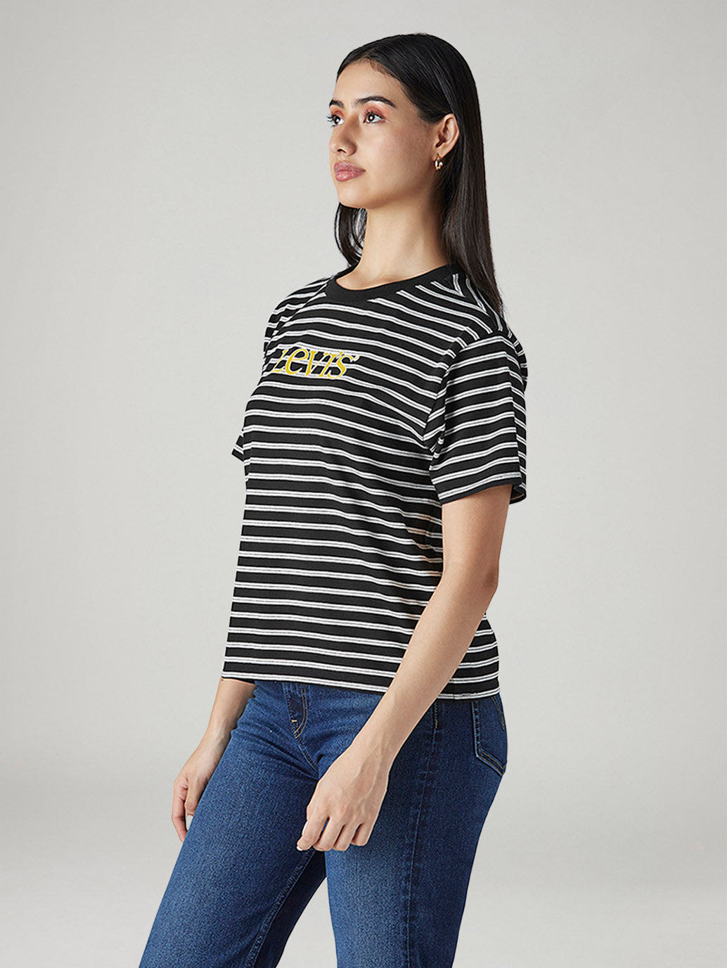 Women's Striped Regular Fit T-Shirt - Side View