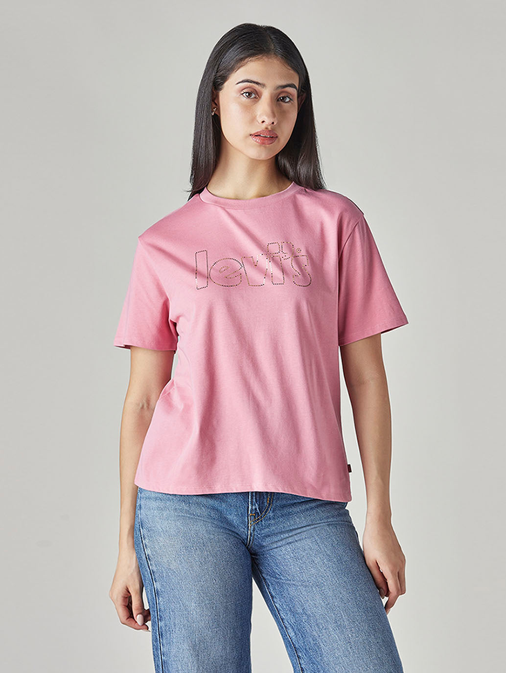 Women's Typography Printed Loose Fit T-Shirt - Front View