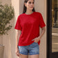 Women's Solid Crew Neck Relaxed Fit Interlock T-Shirt - 005X00092 View