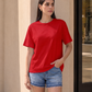 Women's Solid Crew Neck Relaxed Fit Interlock T-Shirt - 005X00092 View